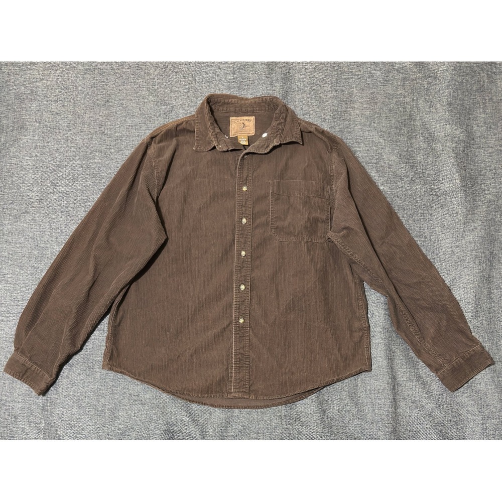 Reel Legends Mens Large Shirt Corduroy Long Sleeve Brown Button Up